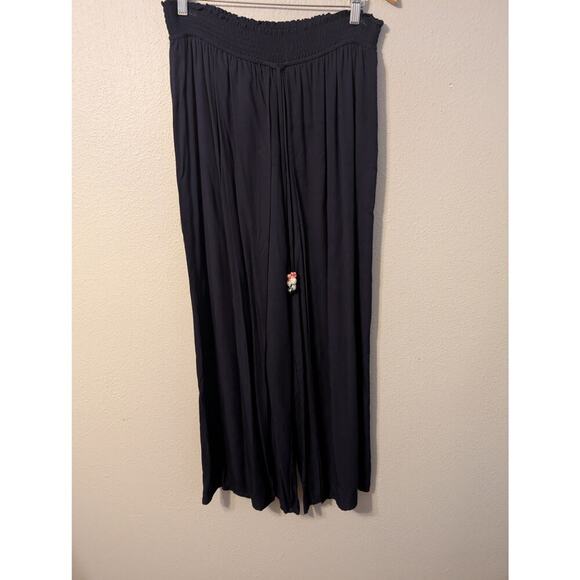 Cristina V Smocked Wide Leg Pants Womens M Pullon Drawstring Loose Flowy - Picture 1 of 9